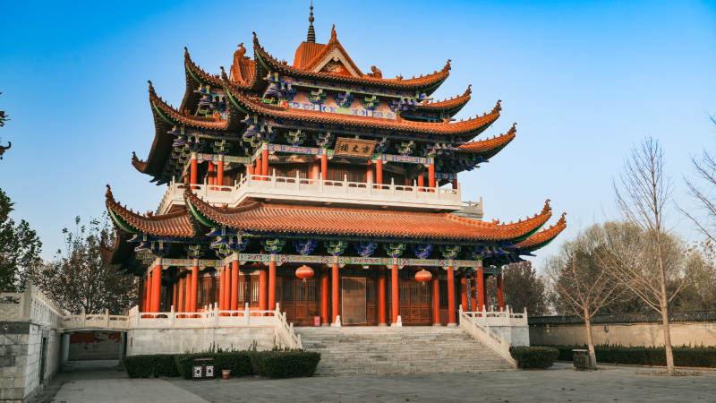 廊坊霸州大悲禅寺古塔巍峨映蓝天-摄影图