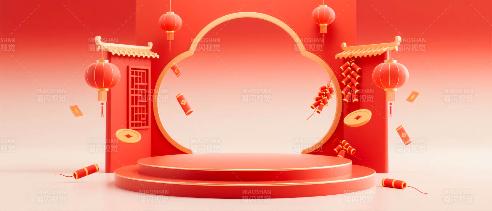 马年喜庆中国风舞台-图片