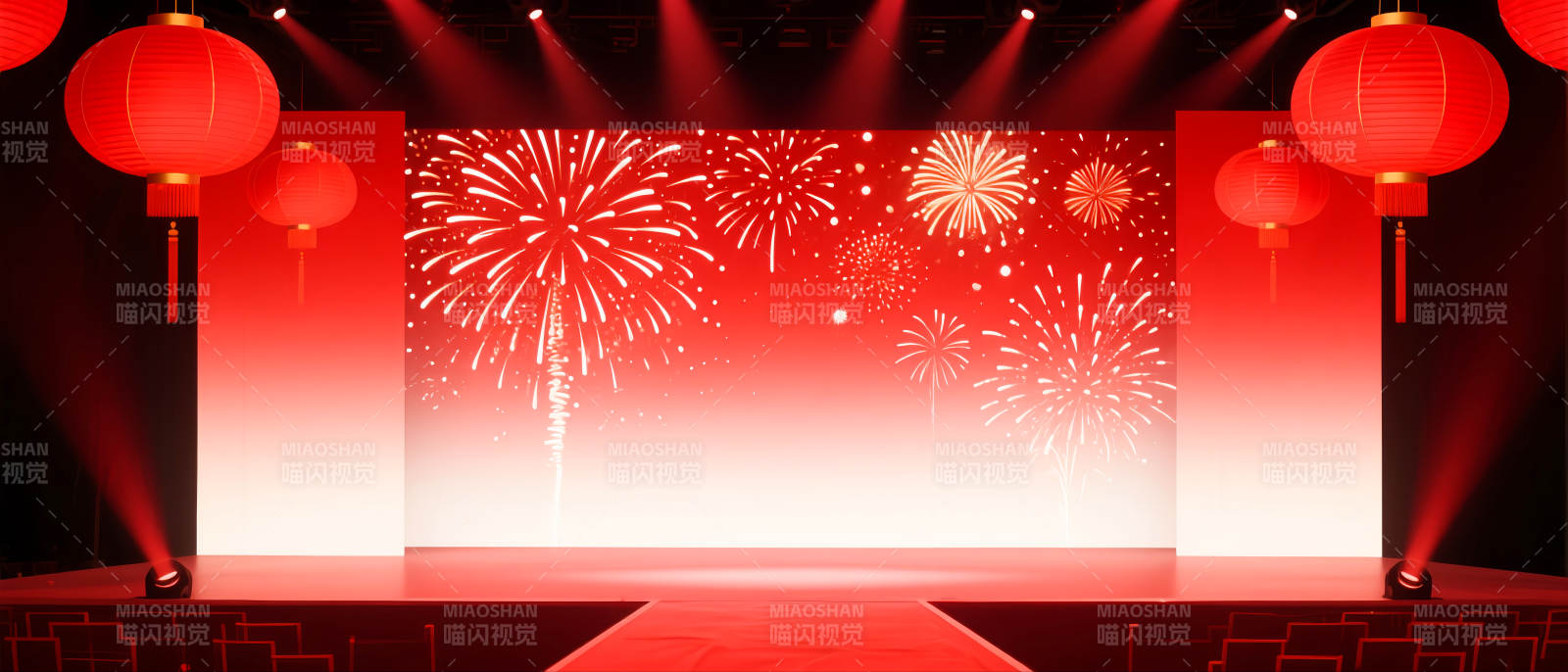 春节喜庆舞台烟花绽放-图片