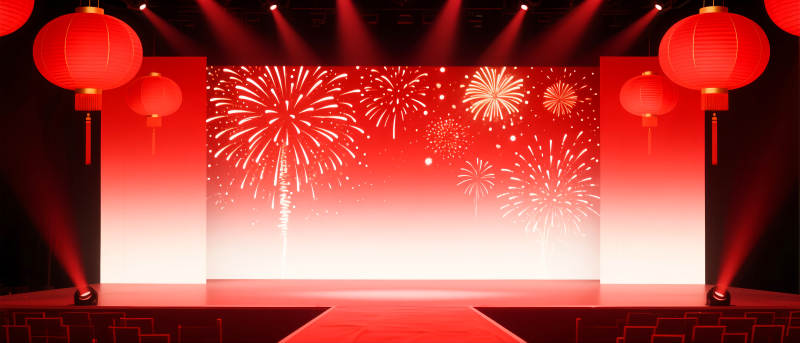 春节喜庆舞台烟花绽放-图片