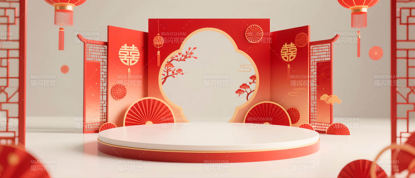 红色国潮风电商场景图-图片