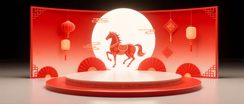 馬年紅色國潮風電商場景圖-圖片