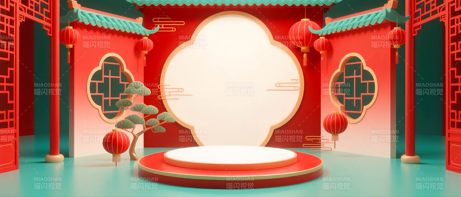 红色国潮风电商场景图-图片