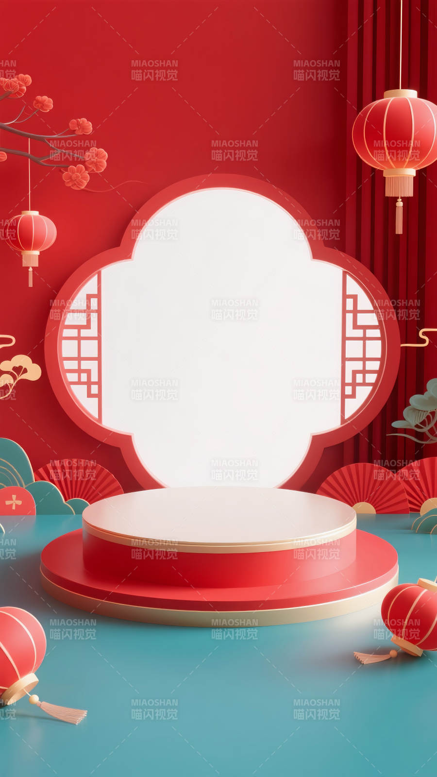 新春喜慶舞臺電商場景圖-圖片