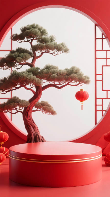 紅韻松影迎春電商場景圖-圖片