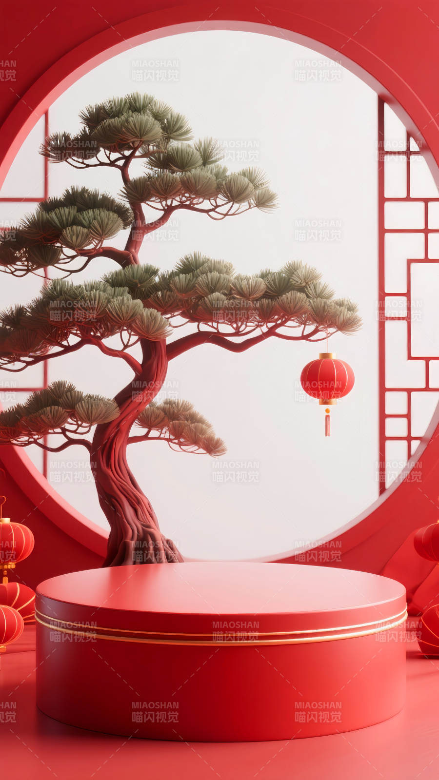 红韵松影迎春电商场景图-图片