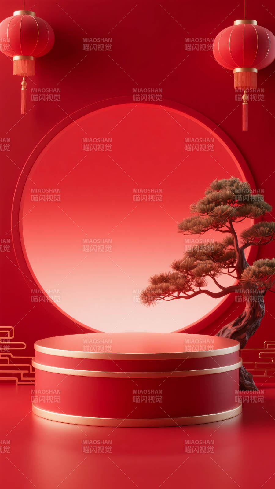 紅韻迎春松影映月電商場景圖-圖片