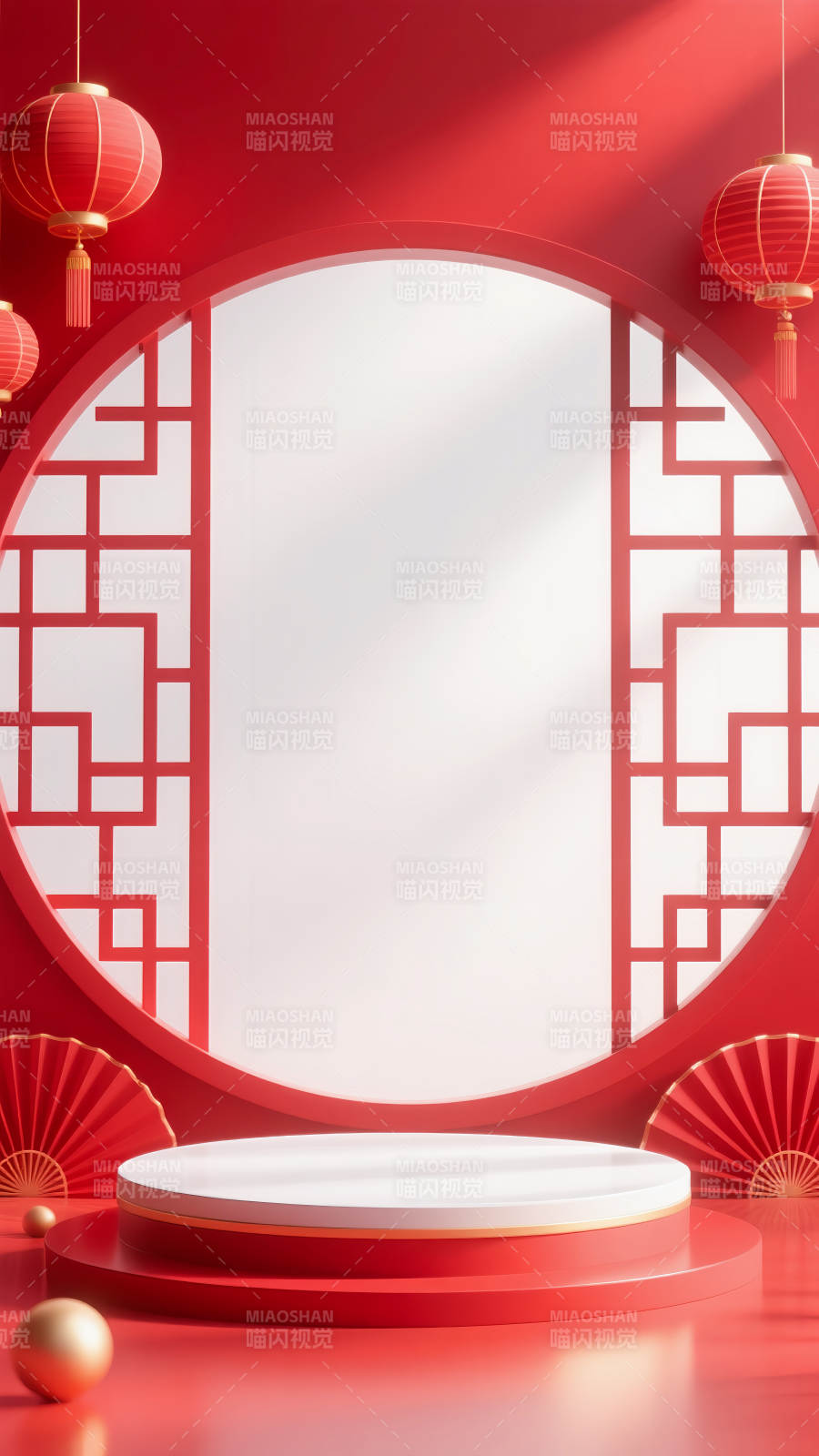 紅韻中式舞臺電商場景圖-圖片