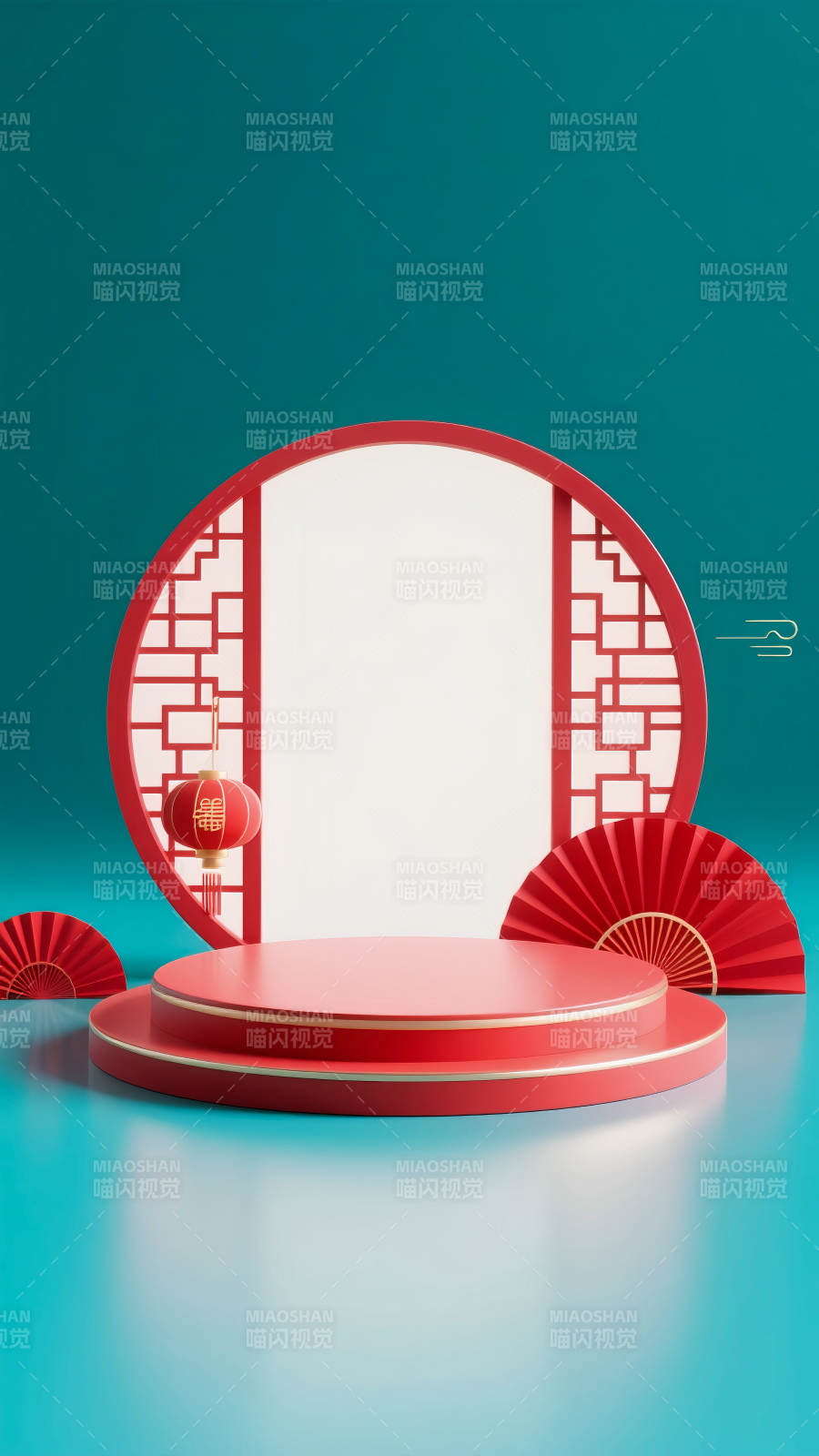 中式紅扇舞臺電商場景圖-圖片