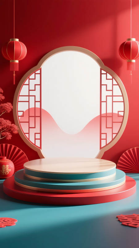 喜慶中式舞臺電商場景圖-圖片