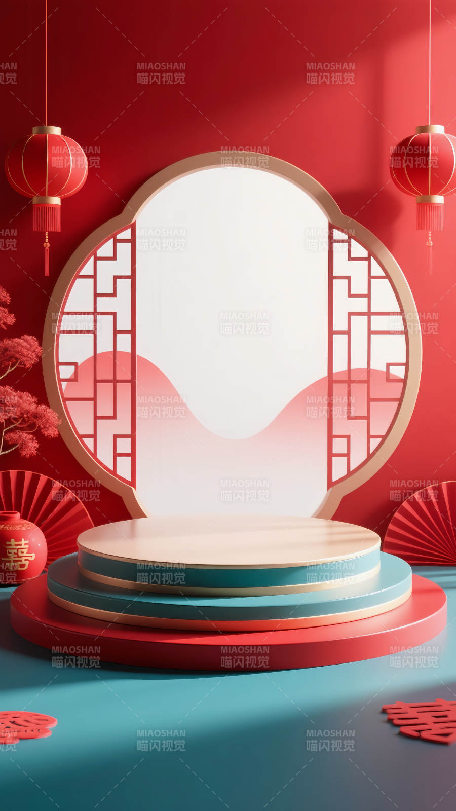 喜慶中式舞臺電商場景圖-圖片