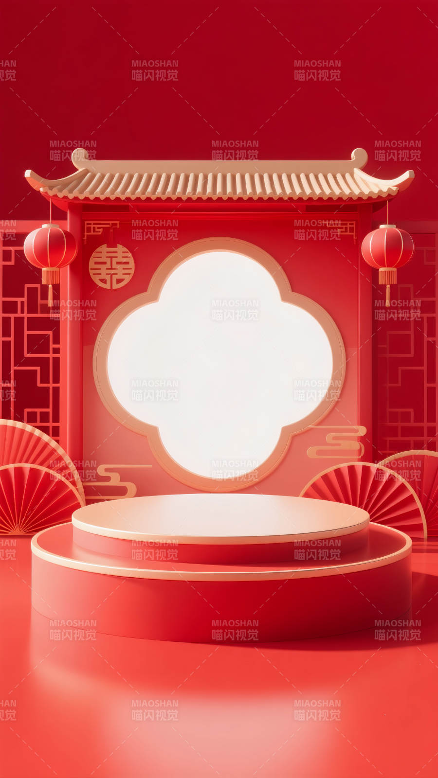 中式紅韻舞臺(tái)電商場(chǎng)景圖-圖片