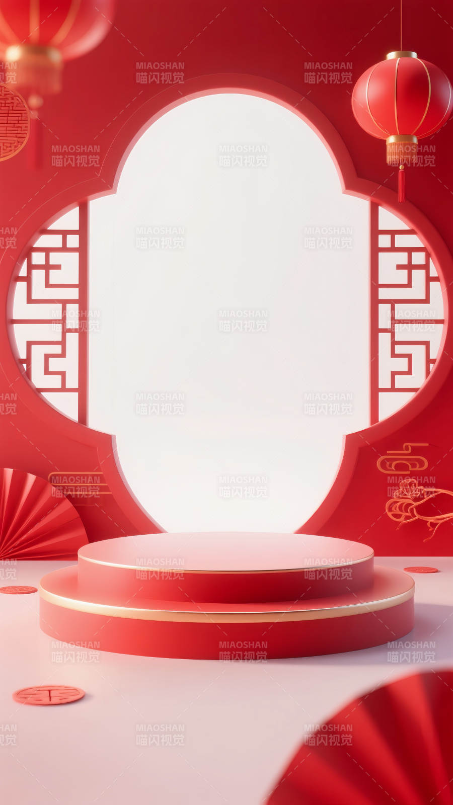 新春喜慶舞臺電商場景圖-圖片