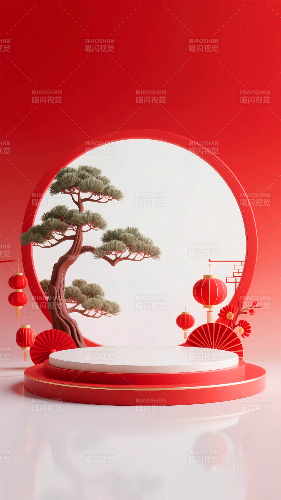 紅韻松影迎新春電商場景圖-圖片