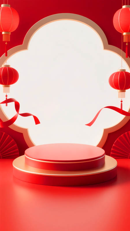 喜慶紅燈舞臺-圖片