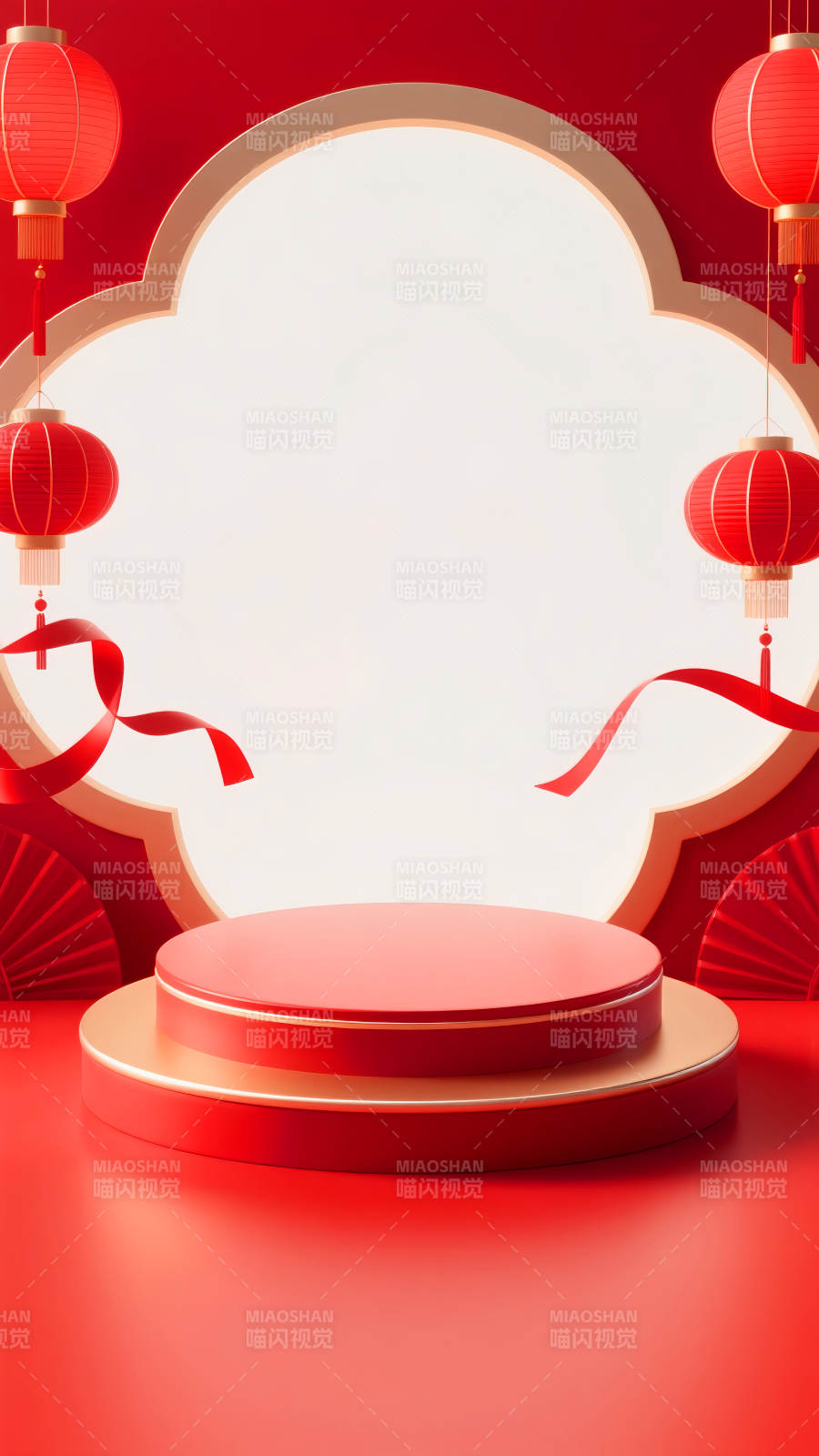 喜慶紅燈舞臺電商場景圖-圖片