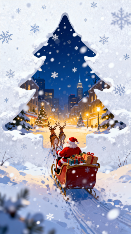 圣誕夜雪中送禮-圖片