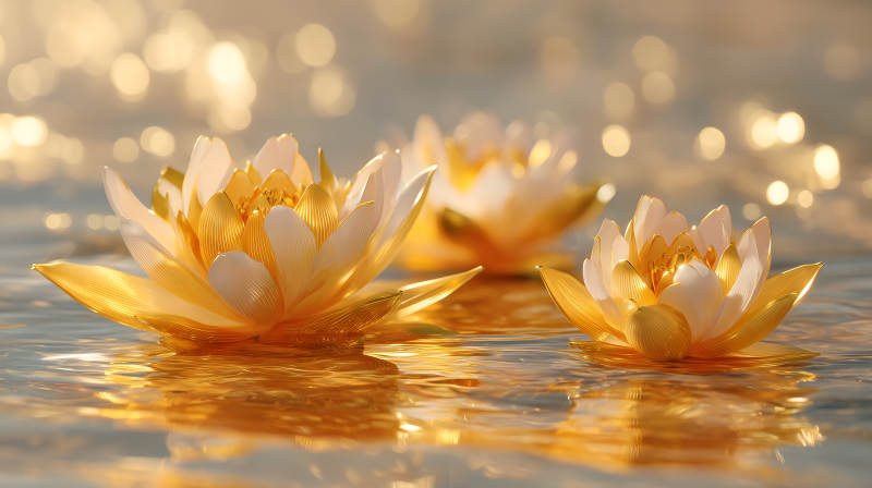 金色蓮花水面綻放-圖片