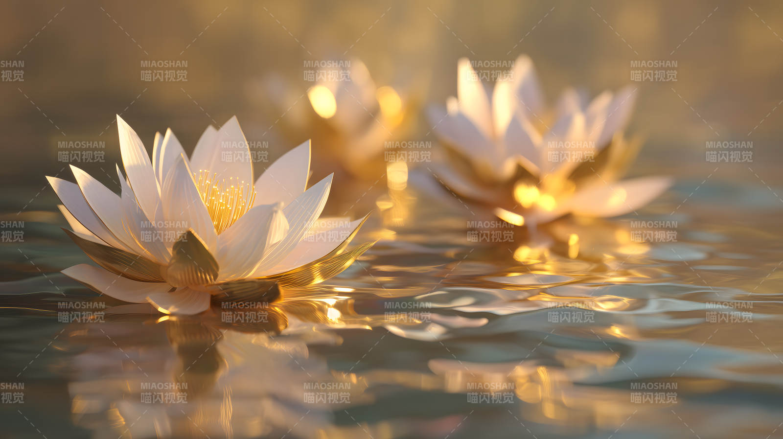 水中莲花金光闪烁-图片