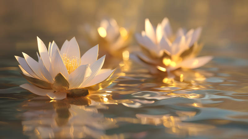 水中莲花金光闪烁-图片