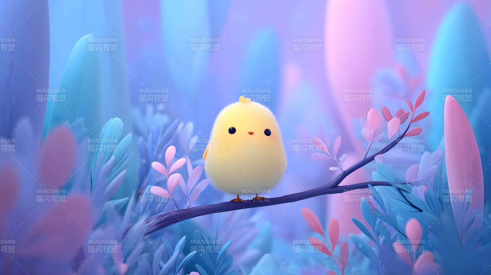 可愛小雞坐枝頭-圖片