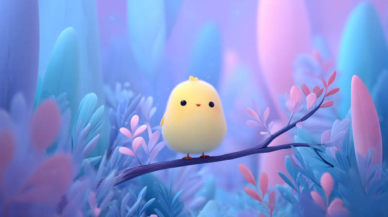 可愛小雞坐枝頭-圖片