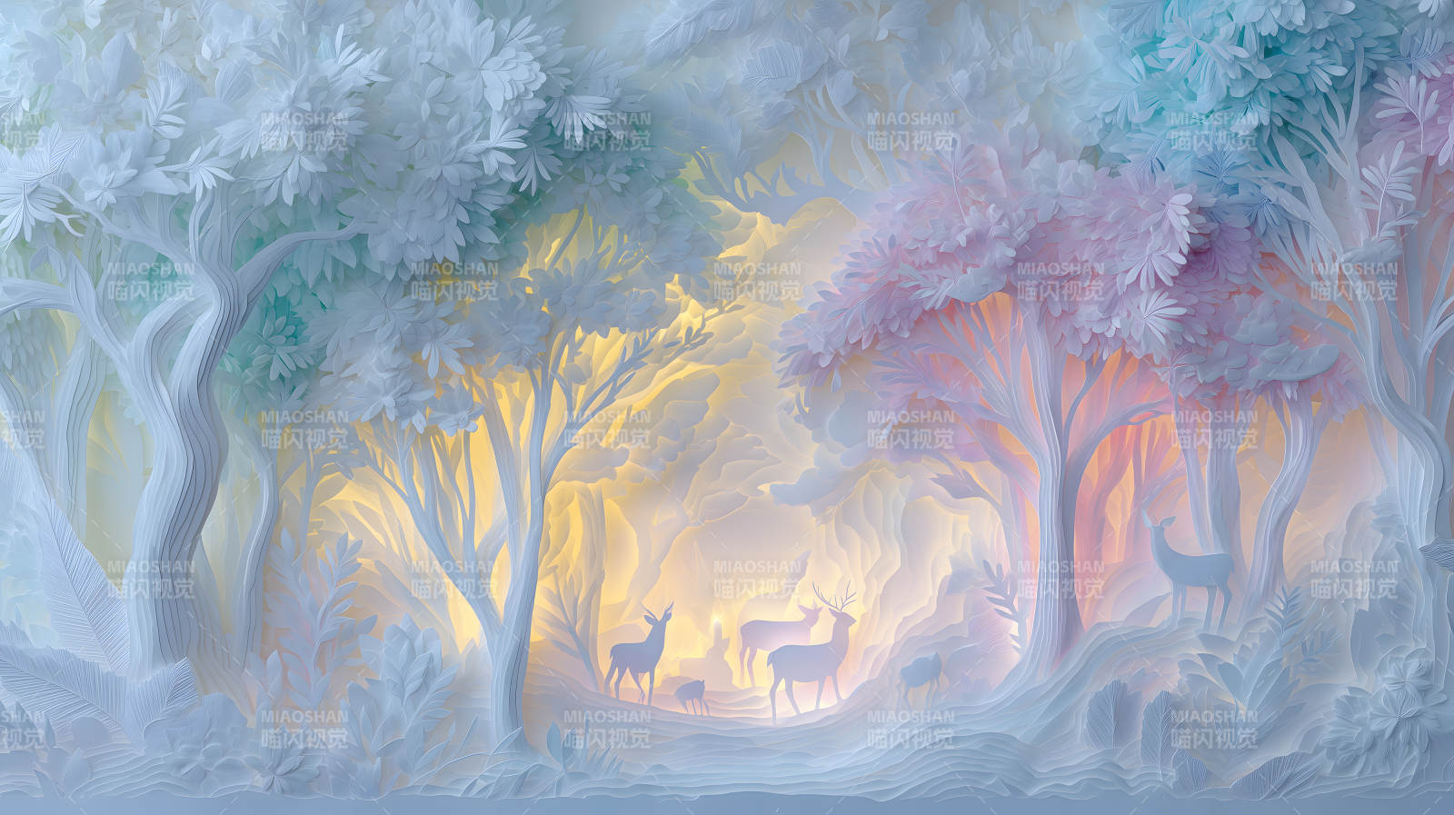 梦幻森林剪纸艺术场景-图片