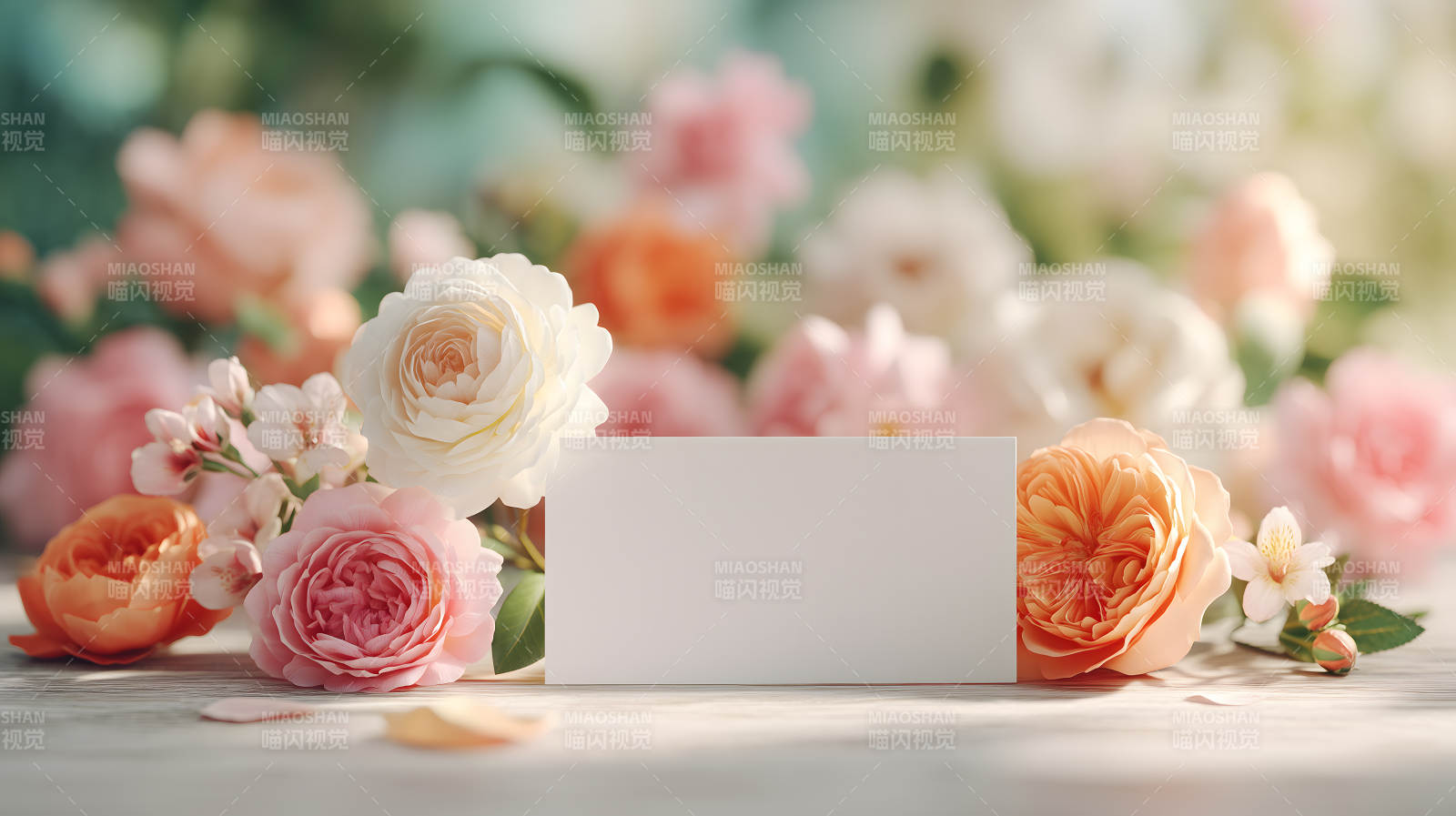 粉色玫瑰花束與卡片圖片