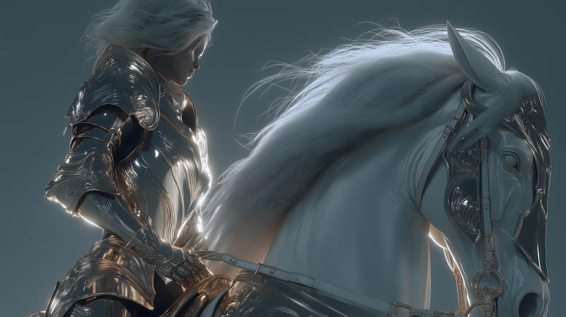 银甲骑士与白马-图片