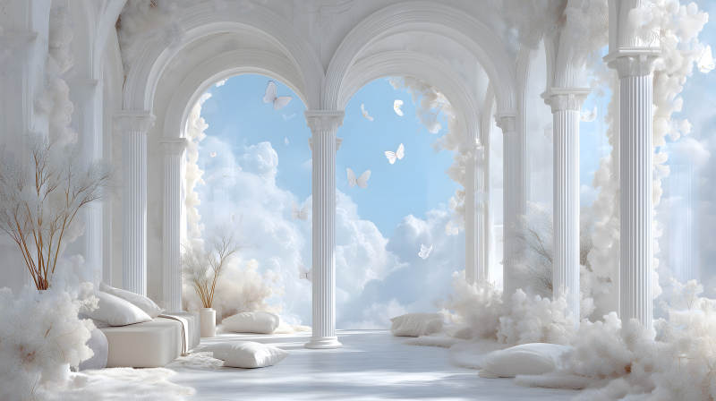 天堂般的建筑與蝴蝶-圖片