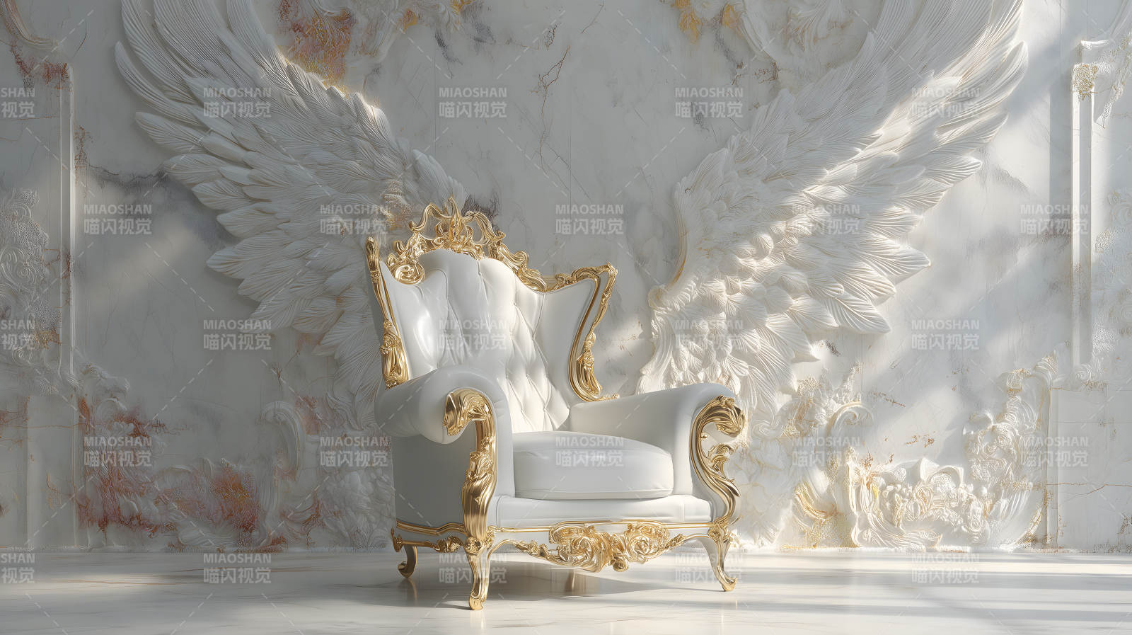 豪華座椅天使壁畫-圖片