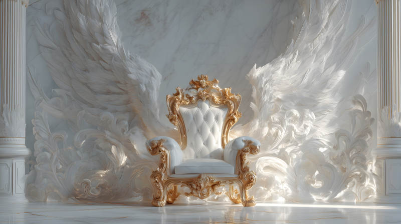 金椅天使翅膀雕刻背景-圖片