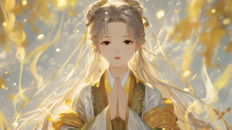 古风女子祈祷金光-图片