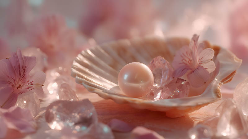 珍珠贝壳花朵宝石图片
