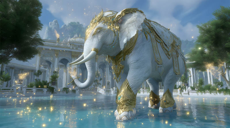 华丽大象水面漫步-图片