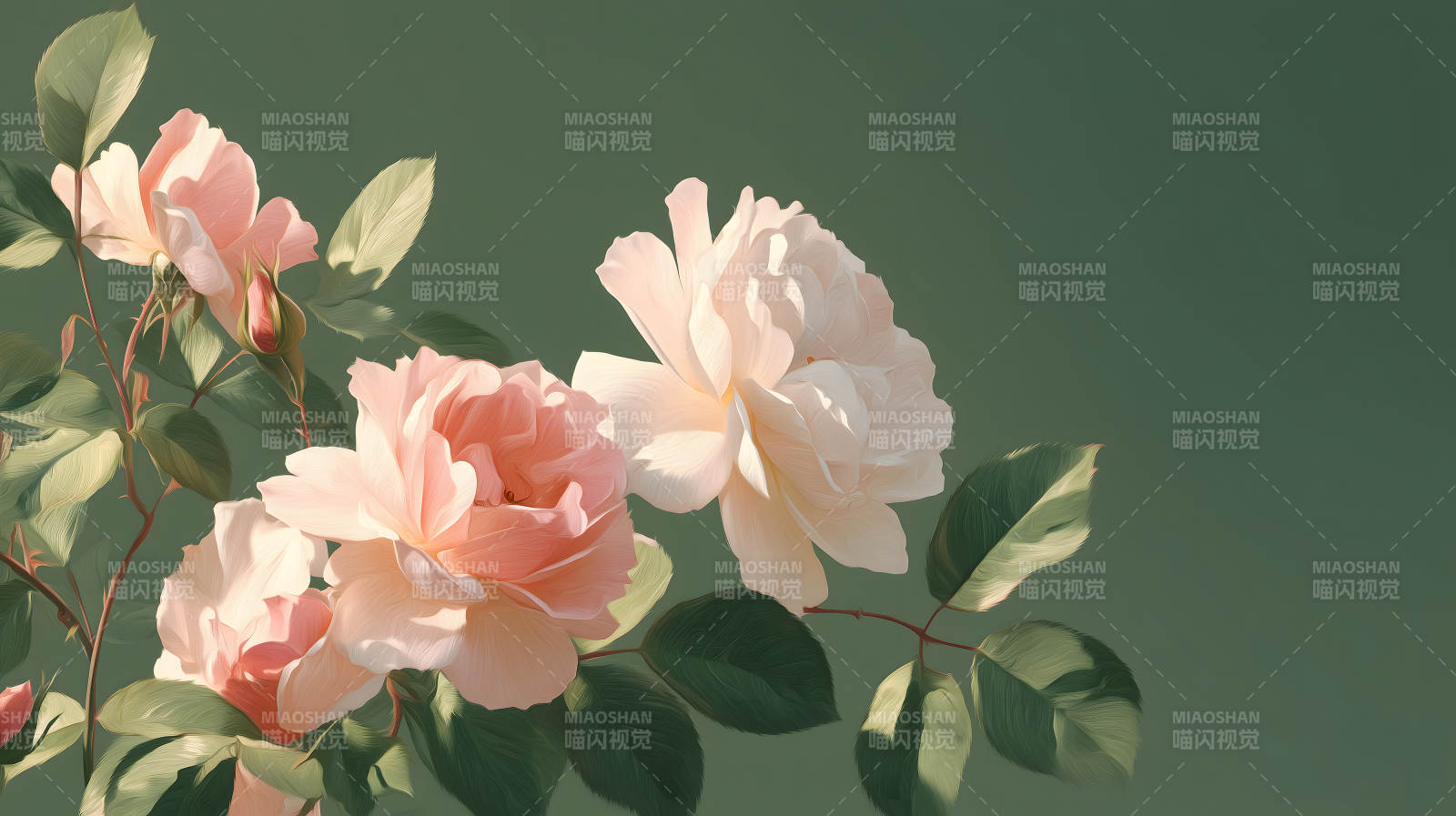 粉色花朵绿色背景图片