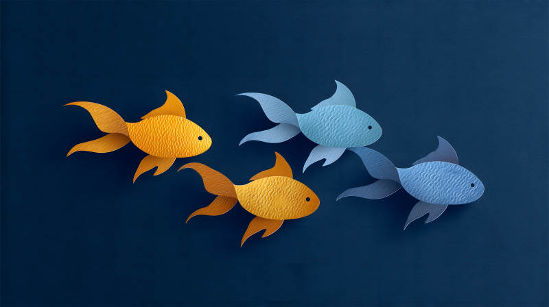 纸鱼游动海底世界-图片