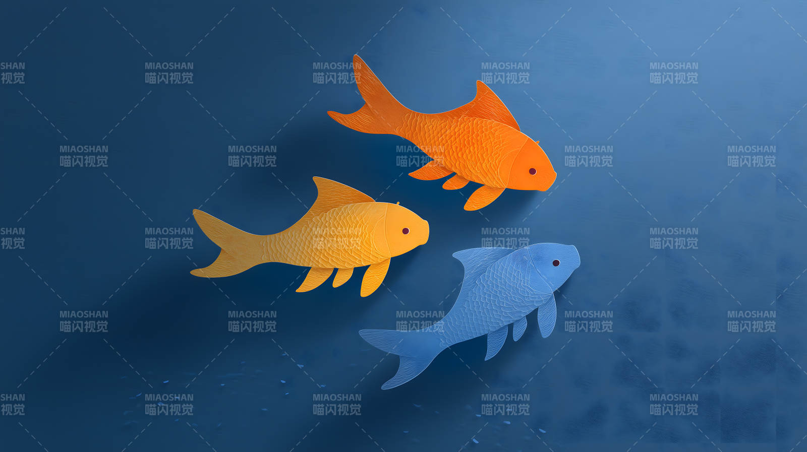 三條魚在深海游動-圖片