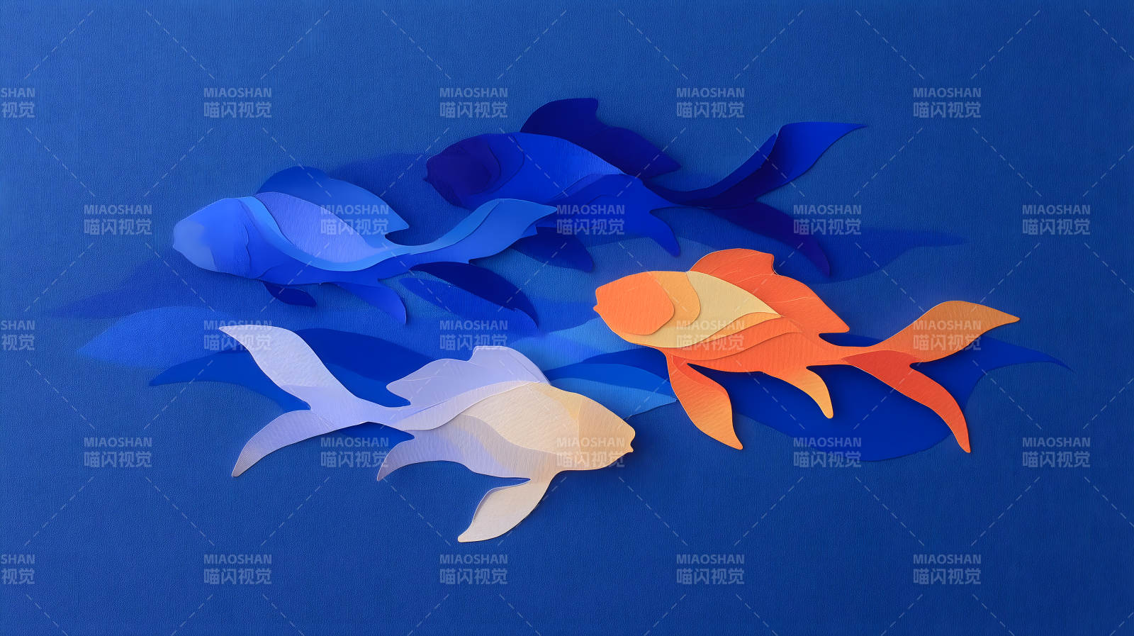 纸片鱼群游动-图片