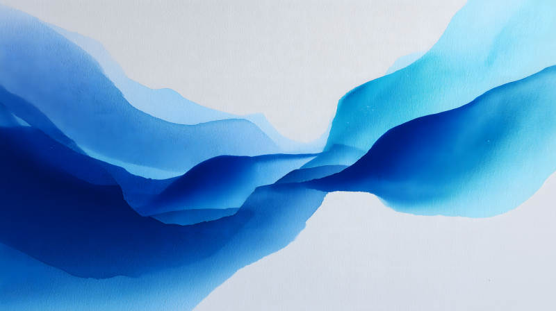 蓝色波浪在白色画布上-图片