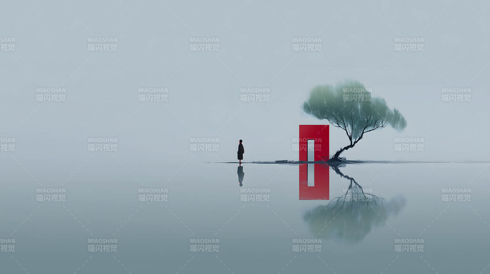 孤身一人面对红色门图片