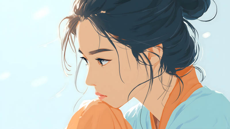 側顏女孩沉思-圖片