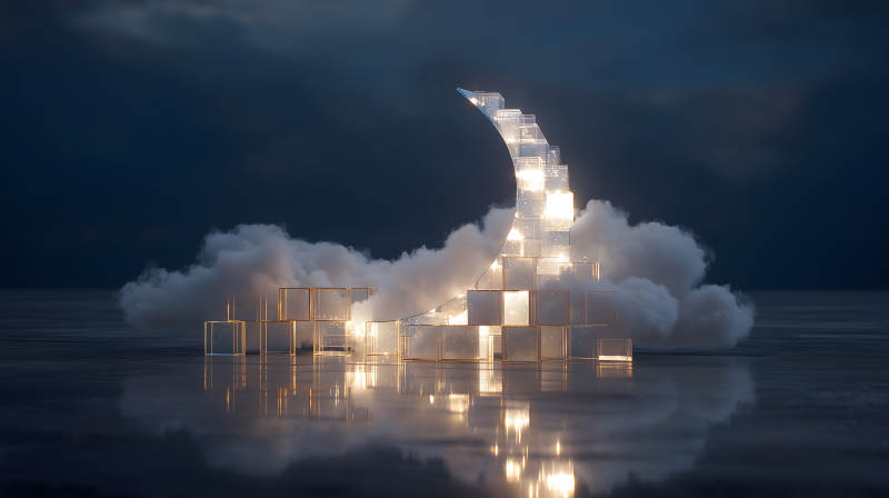 发光立方体与云彩图片