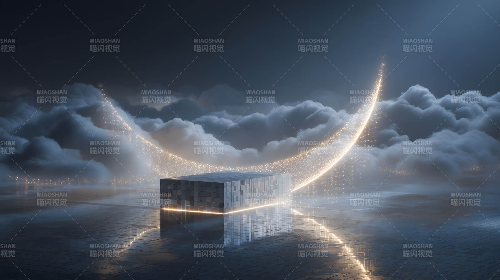 云层中的发光建筑-图片