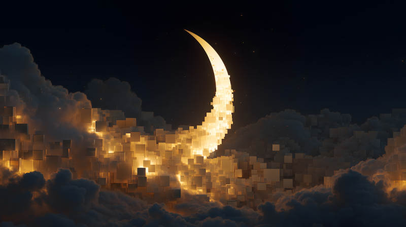 月亮上升夜景建筑-图片