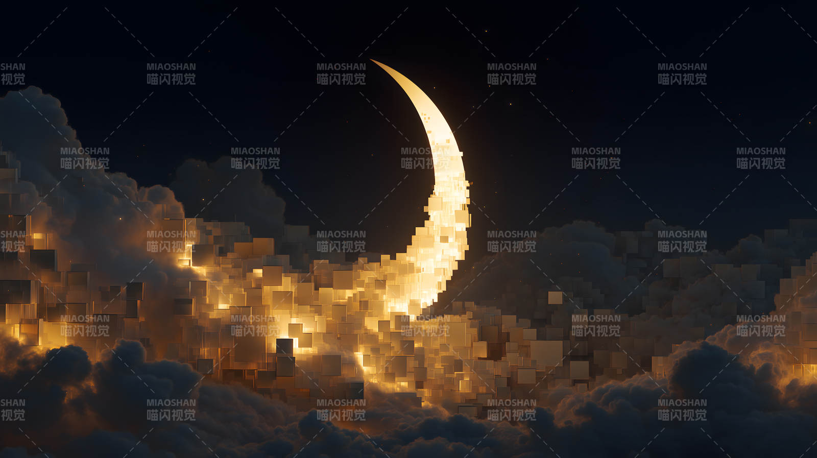 月亮上升夜景建筑圖片