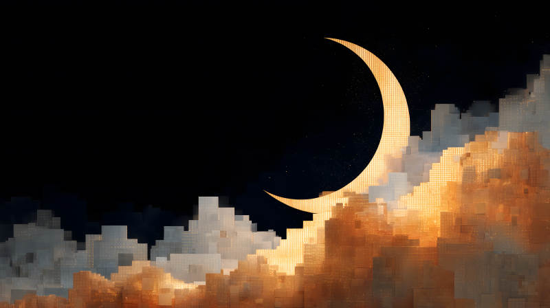 月牙升起在城市上空-图片