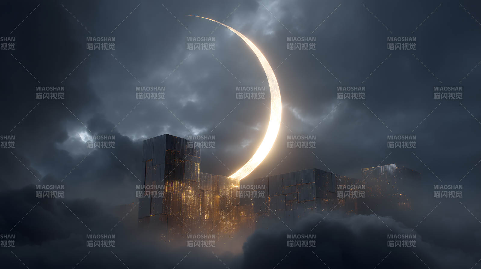 月光穿透迷雾都市图片