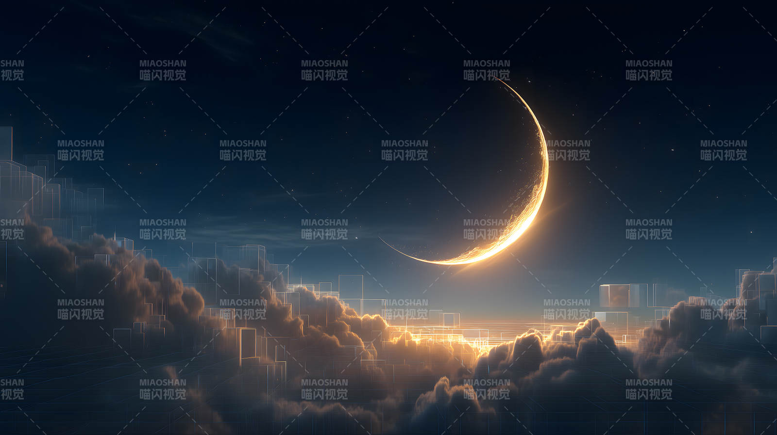 夜幕下的月亮城市圖片