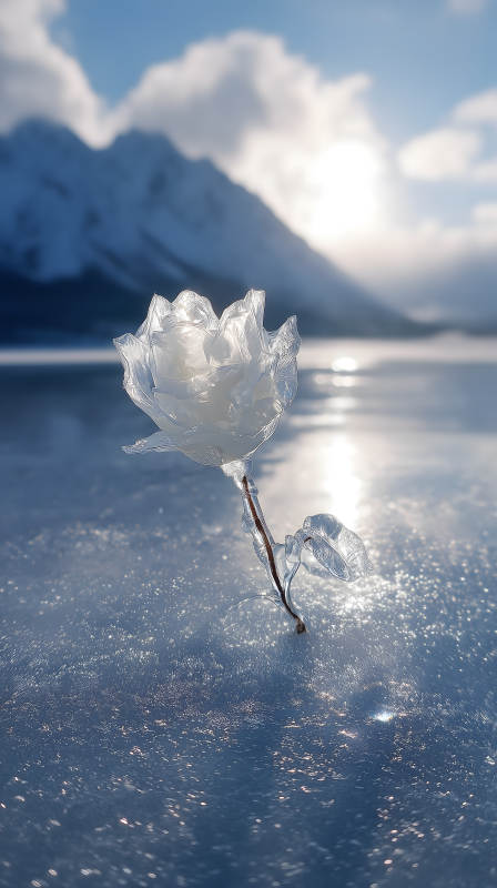 冰雪玫瑰绽放冬日图片